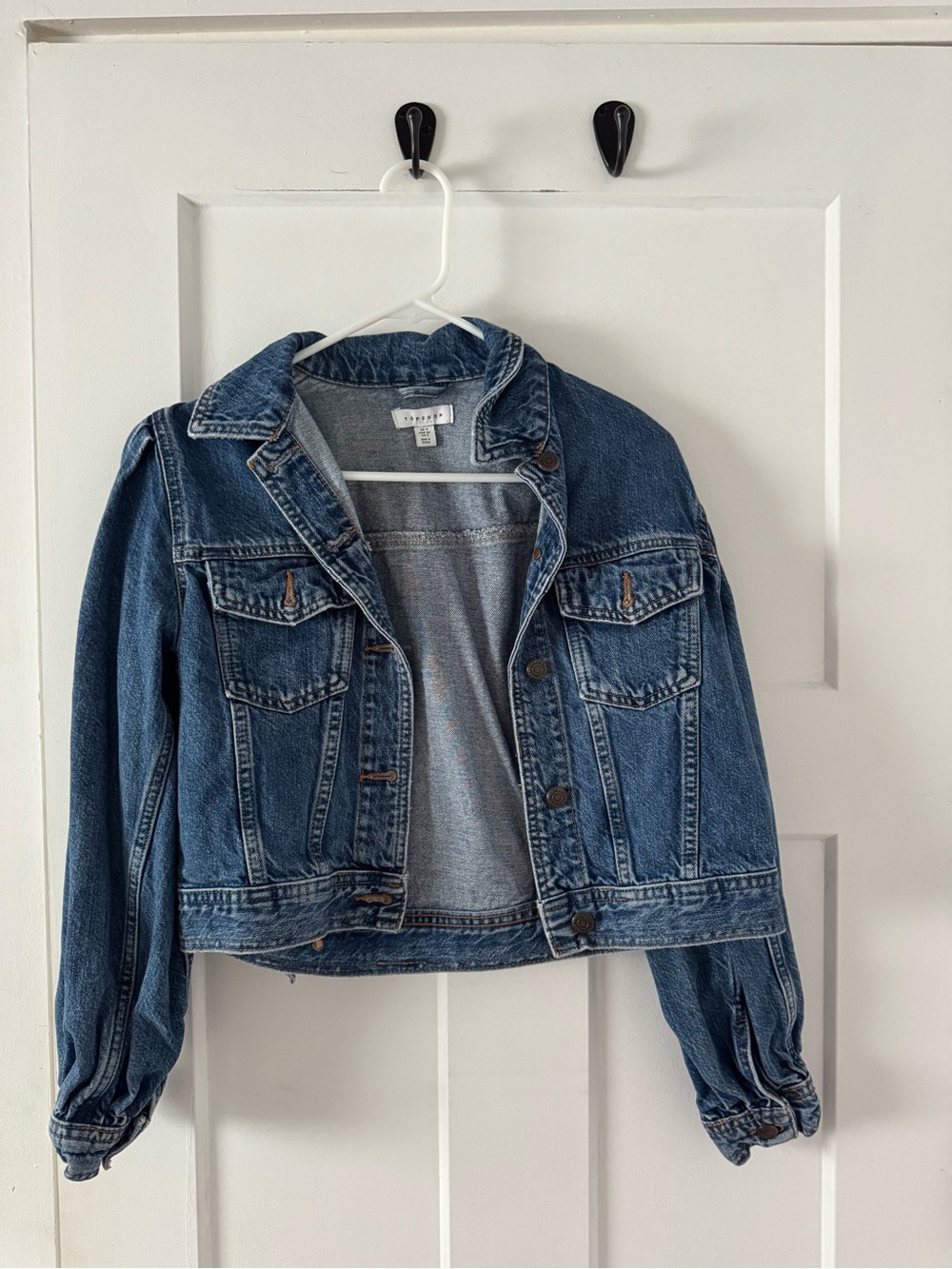 Top Shop Denim Cropped Jacket - Blue